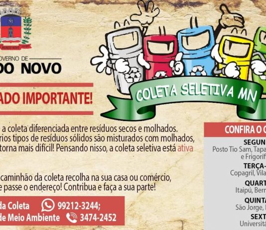 Vamos participar da Coleta Seletiva em Mundo Novo: Ela está ativa