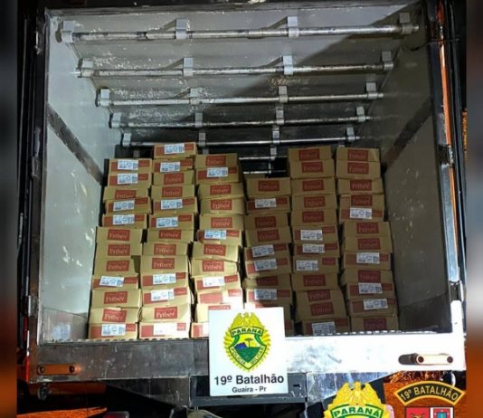 PM de Guaíra recupera caminhão roubado carregado R$ 500 mil em carnes