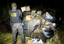 DOF apreende drogas, agrotóxicos e cigarros eletrônicos após perseguição e capotamento em Mundo Novo