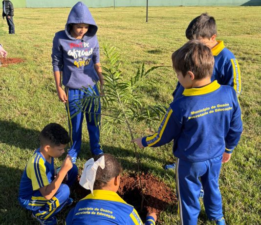 BPFRON recebe alunos da Escola Municipal Rita Ana de Cássia para ação de plantio de árvores no batalhão, em Guaíra