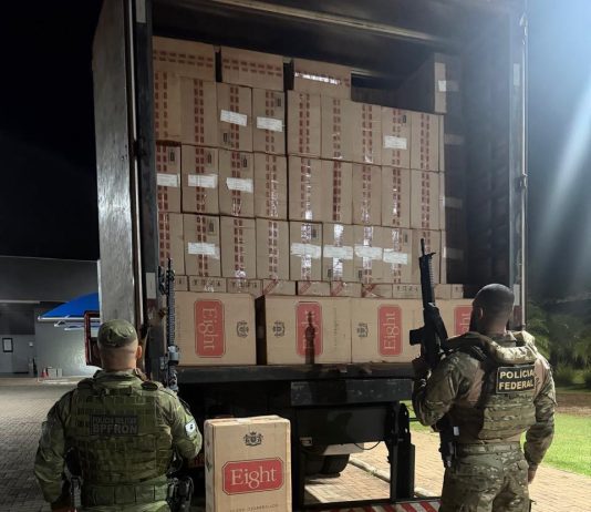 PF e BPFRON apreendem caminhão com cerca de 800 caixas de cigarros contrabandeados
